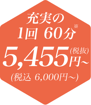 充実の1回60分 5,455円～（税込 6,000円）