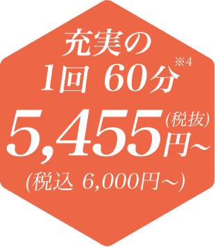 充実の1回60分 5,455円～（税込 6,000円）