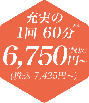 充実の1回60分 6,750円～（税込 7,425円）