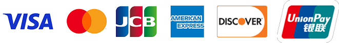 Visa、Mastercard、JCB、AMEX、Discover、UnionPay